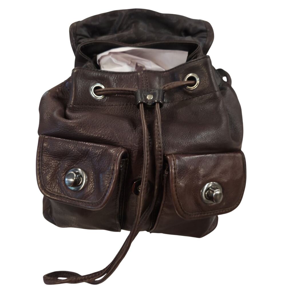 Y2K Slouchy Leather Backpack Brown Utility Bag Cargo Pocket Vintage Boho Grunge - Picture 11 of 16